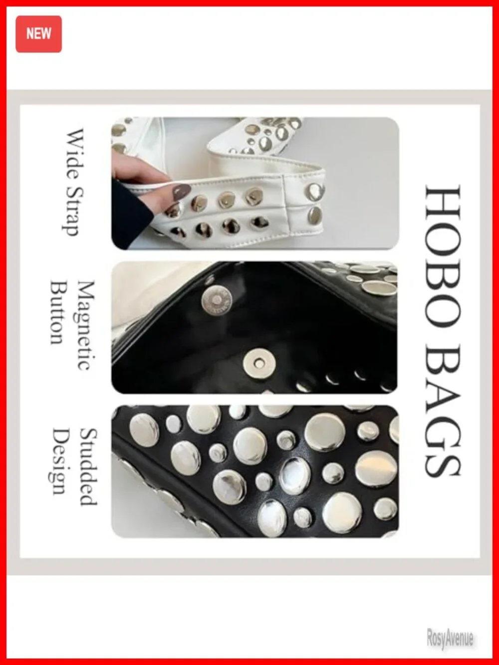 Studded Y2K Hobo Bag Punk PU Leather Shoulder Handbag